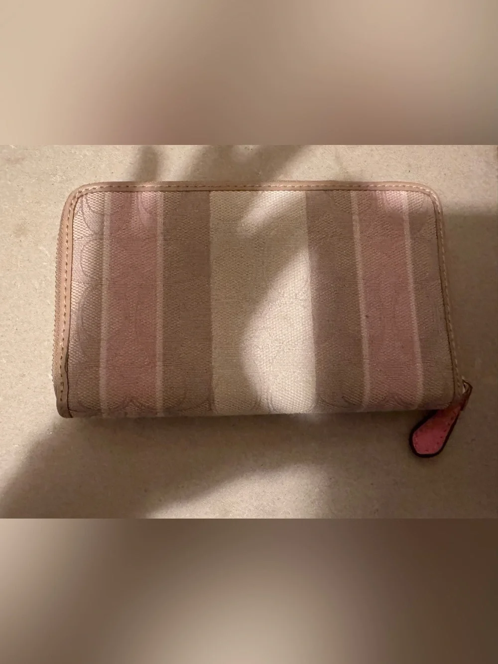 GUC Coach Medium Zip Wallet-Taupe, White, Pink with Pink Interior